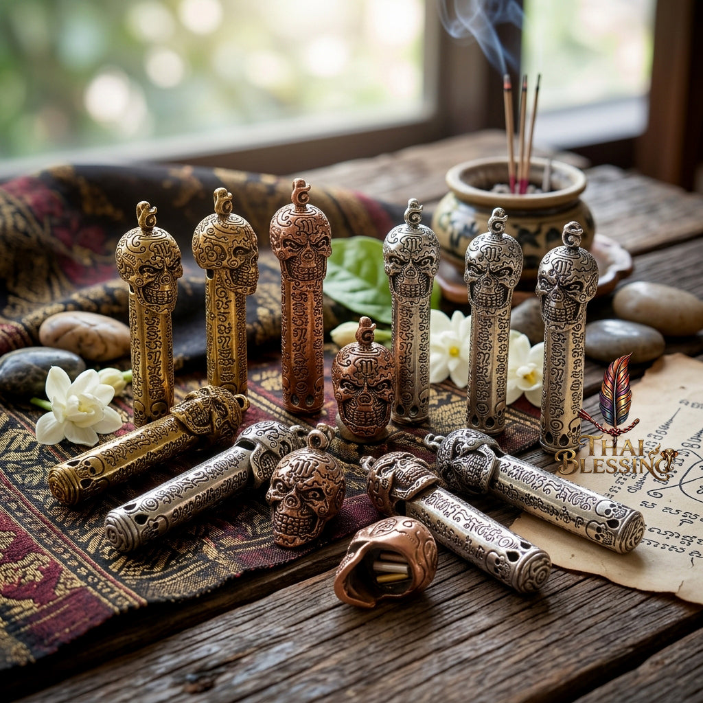 🔱 Takrut & Pendant Hua Kaholok Thong Kham "Sap Mangkang": The Sovereign Skull of Golden Truth – Phra Ajarn Lek (Wat Tham Khao Noi) – The Ultimate Occult Catalyst for Infinite Wealth, Absolute Authority & Hypnotic Fascination!