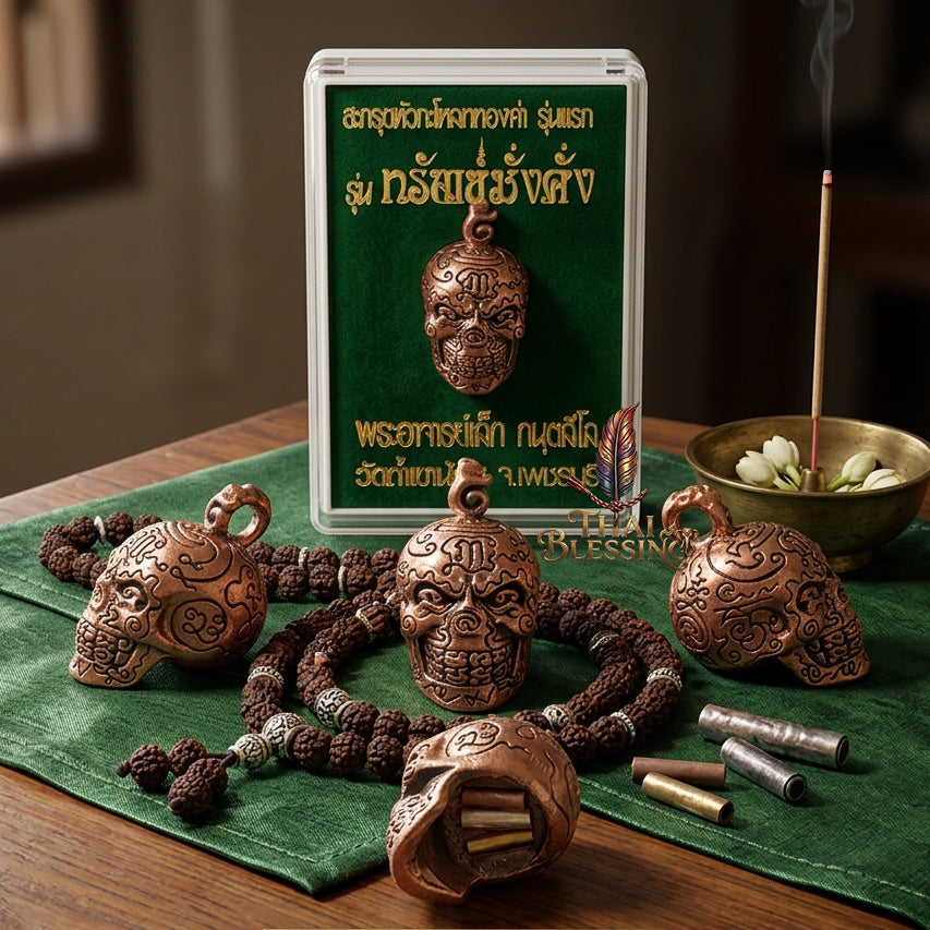 🔱 Takrut & Pendant Hua Kaholok Thong Kham "Sap Mangkang": The Sovereign Skull of Golden Truth – Phra Ajarn Lek (Wat Tham Khao Noi) – The Ultimate Occult Catalyst for Infinite Wealth, Absolute Authority & Hypnotic Fascination!