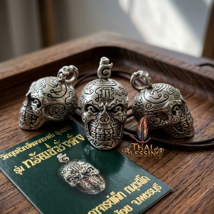 🔱 Takrut & Pendant Hua Kaholok Thong Kham "Sap Mangkang": The Sovereign Skull of Golden Truth – Phra Ajarn Lek (Wat Tham Khao Noi) – The Ultimate Occult Catalyst for Infinite Wealth, Absolute Authority & Hypnotic Fascination! Silver Plus
