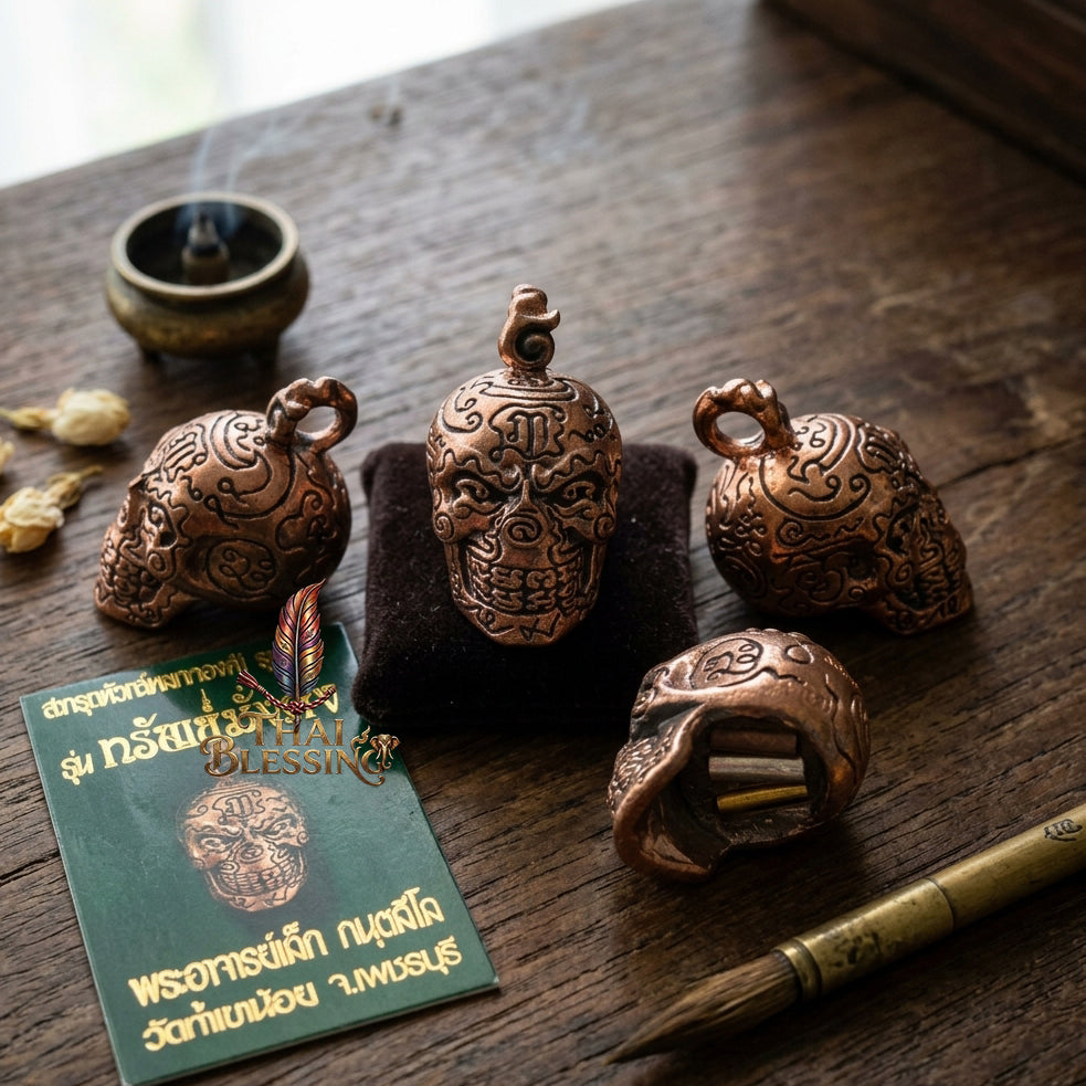 🔱 Takrut & Pendant Hua Kaholok Thong Kham "Sap Mangkang": The Sovereign Skull of Golden Truth – Phra Ajarn Lek (Wat Tham Khao Noi) – The Ultimate Occult Catalyst for Infinite Wealth, Absolute Authority & Hypnotic Fascination! Pure Copper