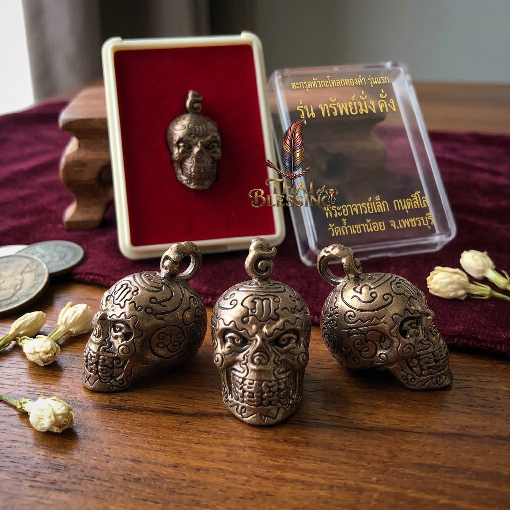 🔱 Takrut & Pendant Hua Kaholok Thong Kham "Sap Mangkang": The Sovereign Skull of Golden Truth – Phra Ajarn Lek (Wat Tham Khao Noi) – The Ultimate Occult Catalyst for Infinite Wealth, Absolute Authority & Hypnotic Fascination! Bronze Alloy