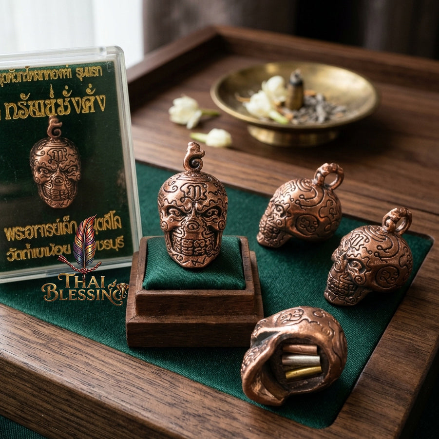 🔱 Takrut & Pendant Hua Kaholok Thong Kham "Sap Mangkang": The Sovereign Skull of Golden Truth – Phra Ajarn Lek (Wat Tham Khao Noi) – The Ultimate Occult Catalyst for Infinite Wealth, Absolute Authority & Hypnotic Fascination!