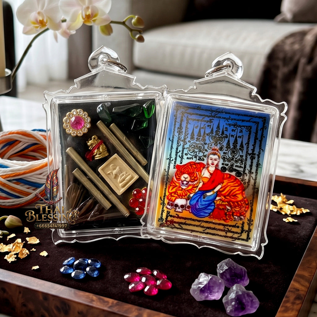 ✨🐅👑 Authentic Thai Amulet Apex Charismatic Field - Sovereign Tigress Locket Node with Sacred Metallic Resonators, Ajarn Foi Masterpiece