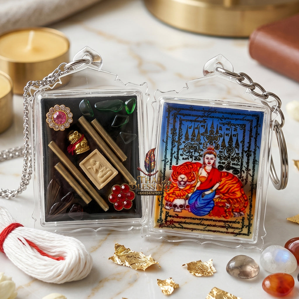 ✨🐅👑 Authentic Thai Amulet Apex Charismatic Field - Sovereign Tigress Locket Node with Sacred Metallic Resonators, Ajarn Foi Masterpiece