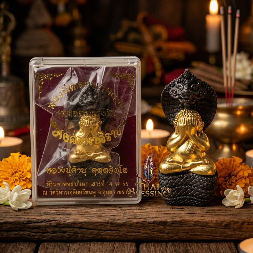 🔱 Phra Pidta Nakkarat – The Sovereign Guardian of the Naga Realm – "Mongkol Nakkarat" Edition – Luang Pu Kambu, Wat Kud Chomphu – The Ultimate Engine for Debt Relief, Infinite Wealth, and Sovereign Protection! Black Gold-plated bronze