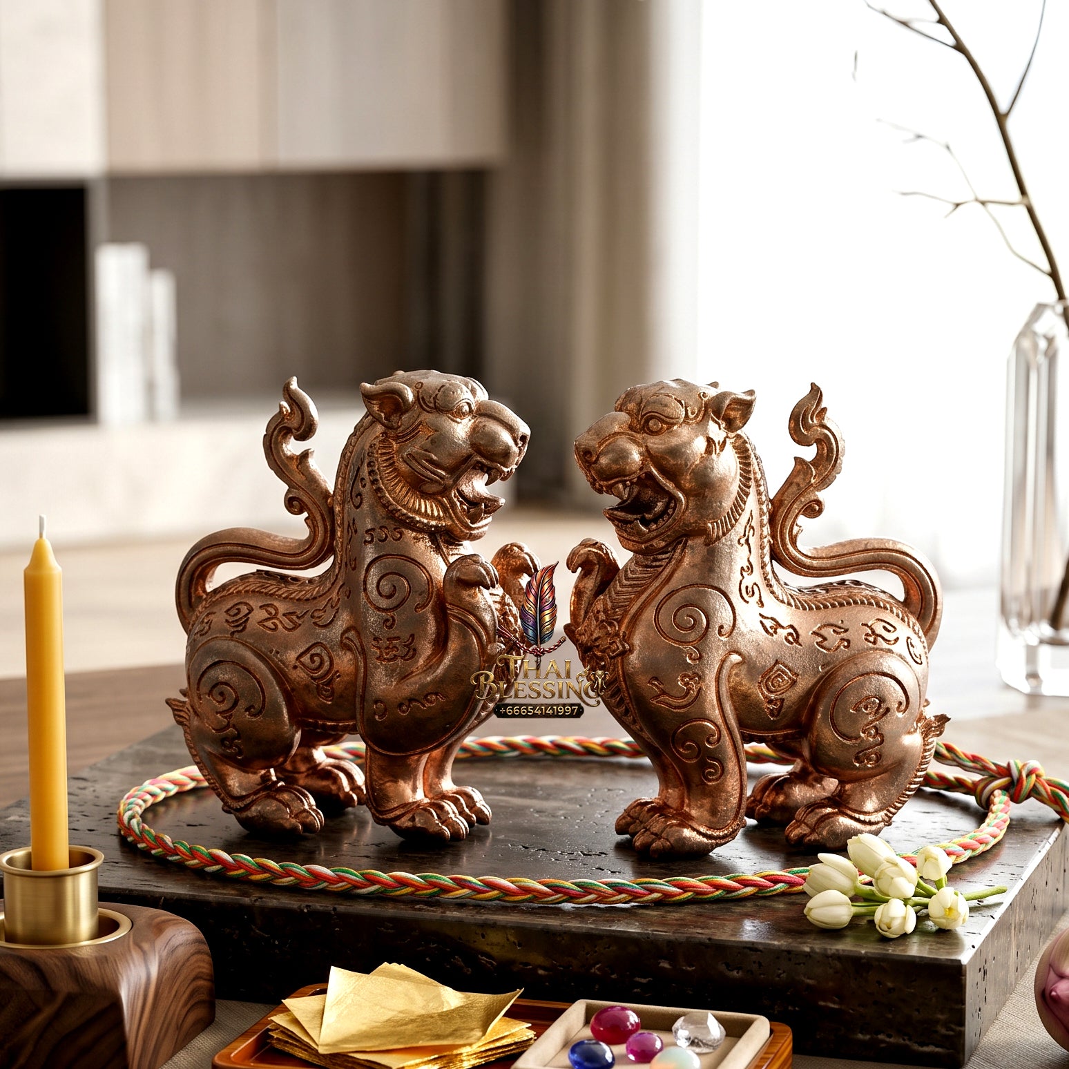 ✨🐅🦁 Authentic Thai Amulet Tiger-Lion Hybrid Core - Luang Phor Foo Premium Nawa Loha Phayak Kraison, 2015 Status Expansion Sculpture