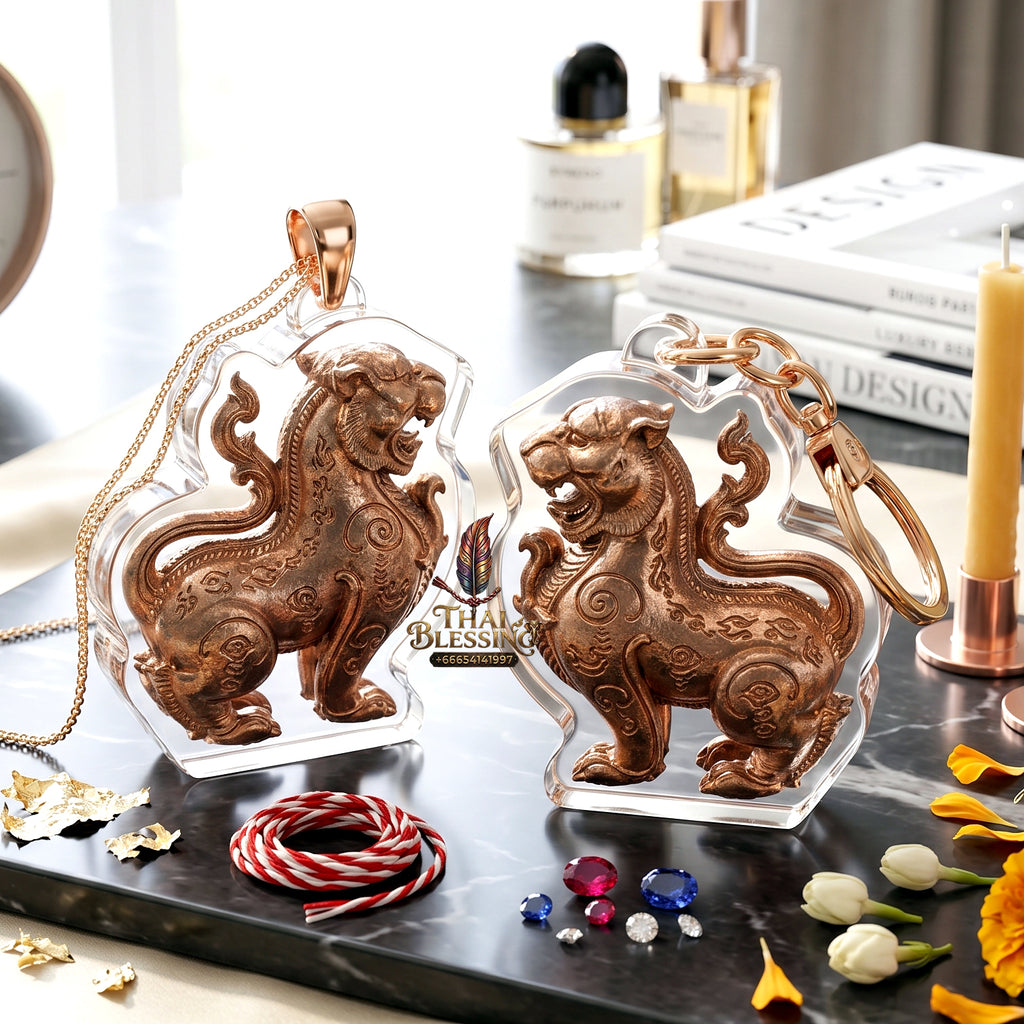 ✨🐅🦁 Authentic Thai Amulet Tiger-Lion Hybrid Core - Luang Phor Foo Premium Nawa Loha Phayak Kraison, 2015 Status Expansion Sculpture