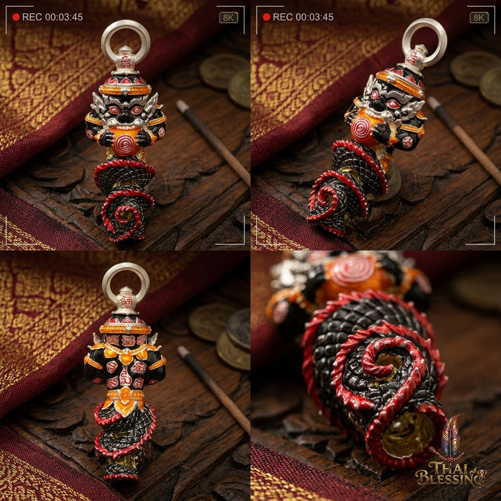 🔱 Takrut Phra Rahu "Ruai 8 Thit" – The Sovereign of Universal Prosperity – Silver Plated Long Ya Edition (2569) – The Ultimate Tool for 8-Directional Wealth, Commanding Power, and Irresistible Attraction!