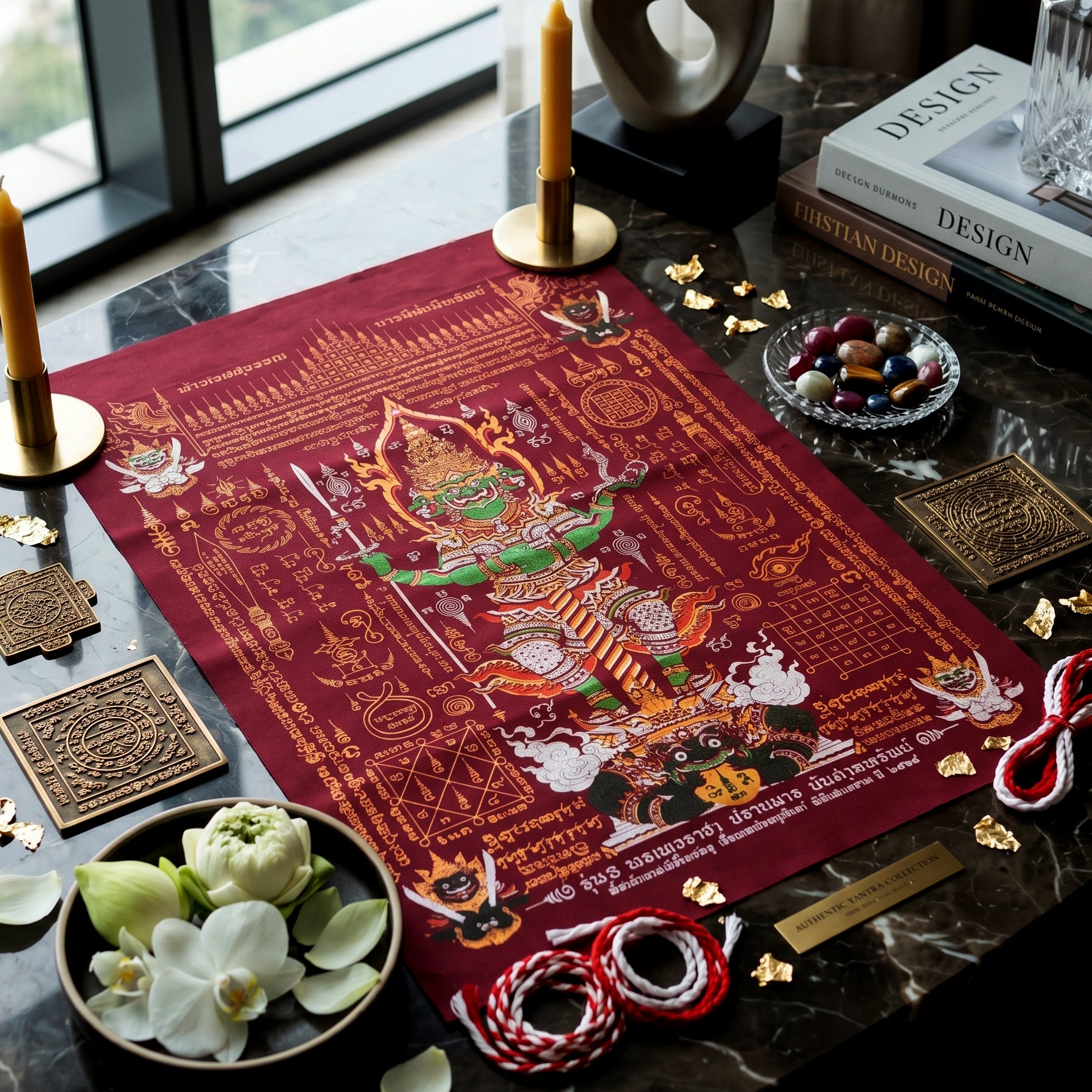 ✨🛡️👑 Authentic Thai Amulet Sovereign Treasury Guardian Banner - Thao Wessuwan Victory Overlord Grid (30x45 cm), Ruan Phra Phetchalukan Consecrated Edition