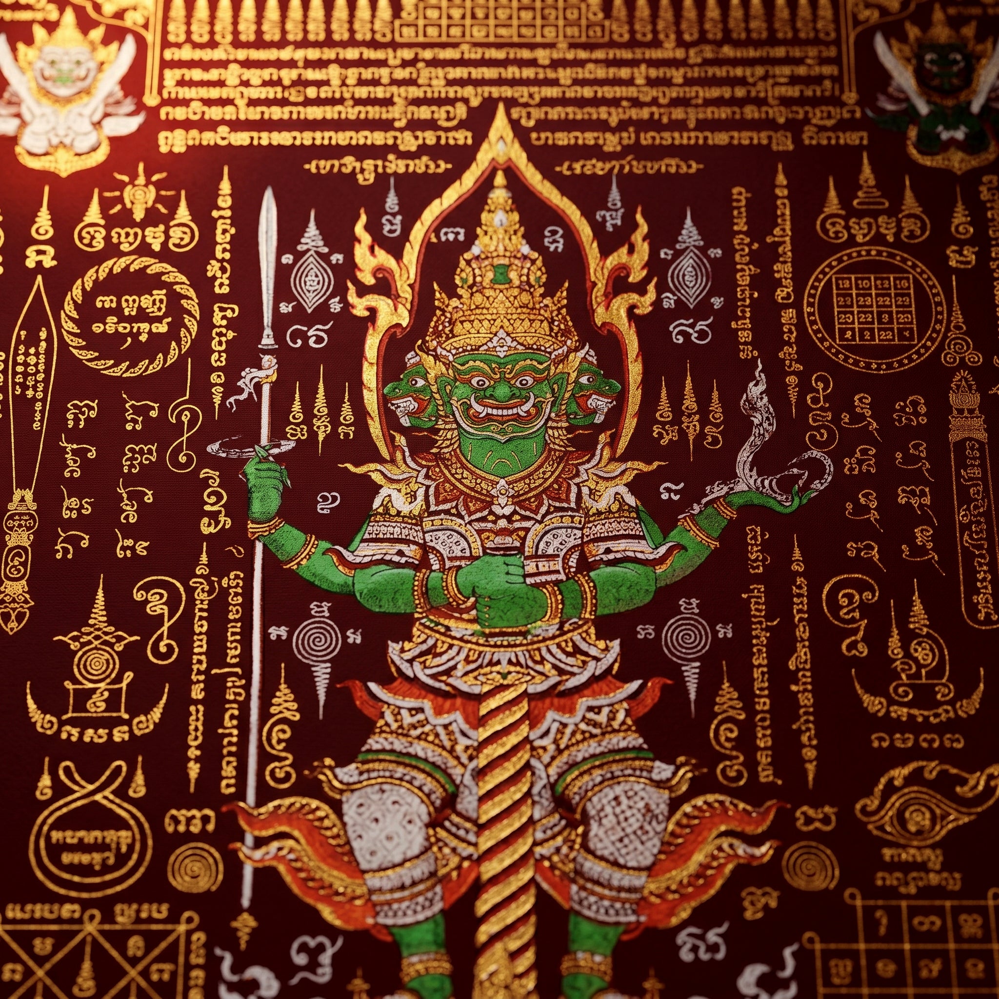 ✨🛡️👑 Authentic Thai Amulet Sovereign Treasury Guardian Banner - Thao Wessuwan Victory Overlord Grid (30x45 cm), Ruan Phra Phetchalukan Consecrated Edition