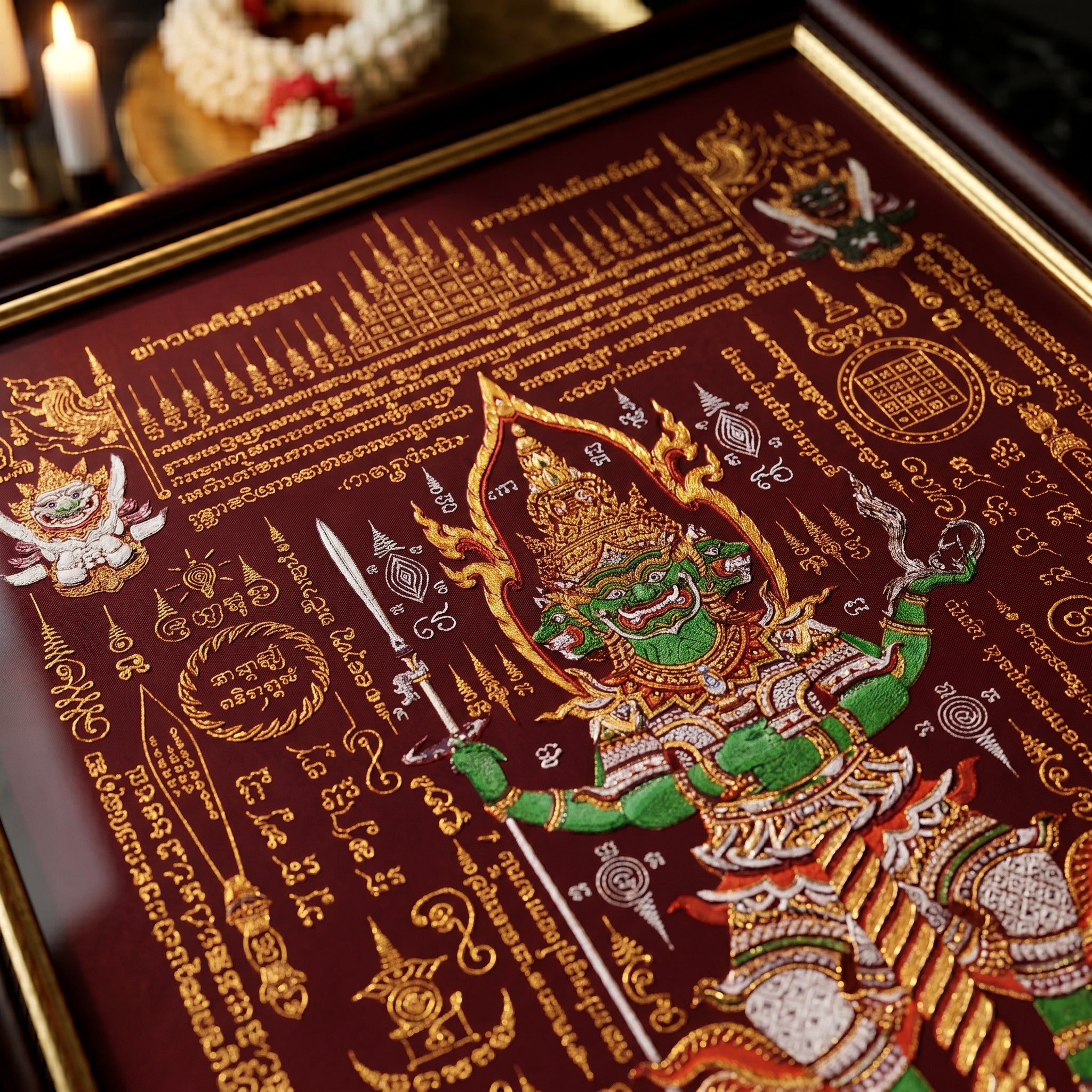 ✨🛡️👑 Authentic Thai Amulet Sovereign Treasury Guardian Banner - Thao Wessuwan Victory Overlord Grid (30x45 cm), Ruan Phra Phetchalukan Consecrated Edition