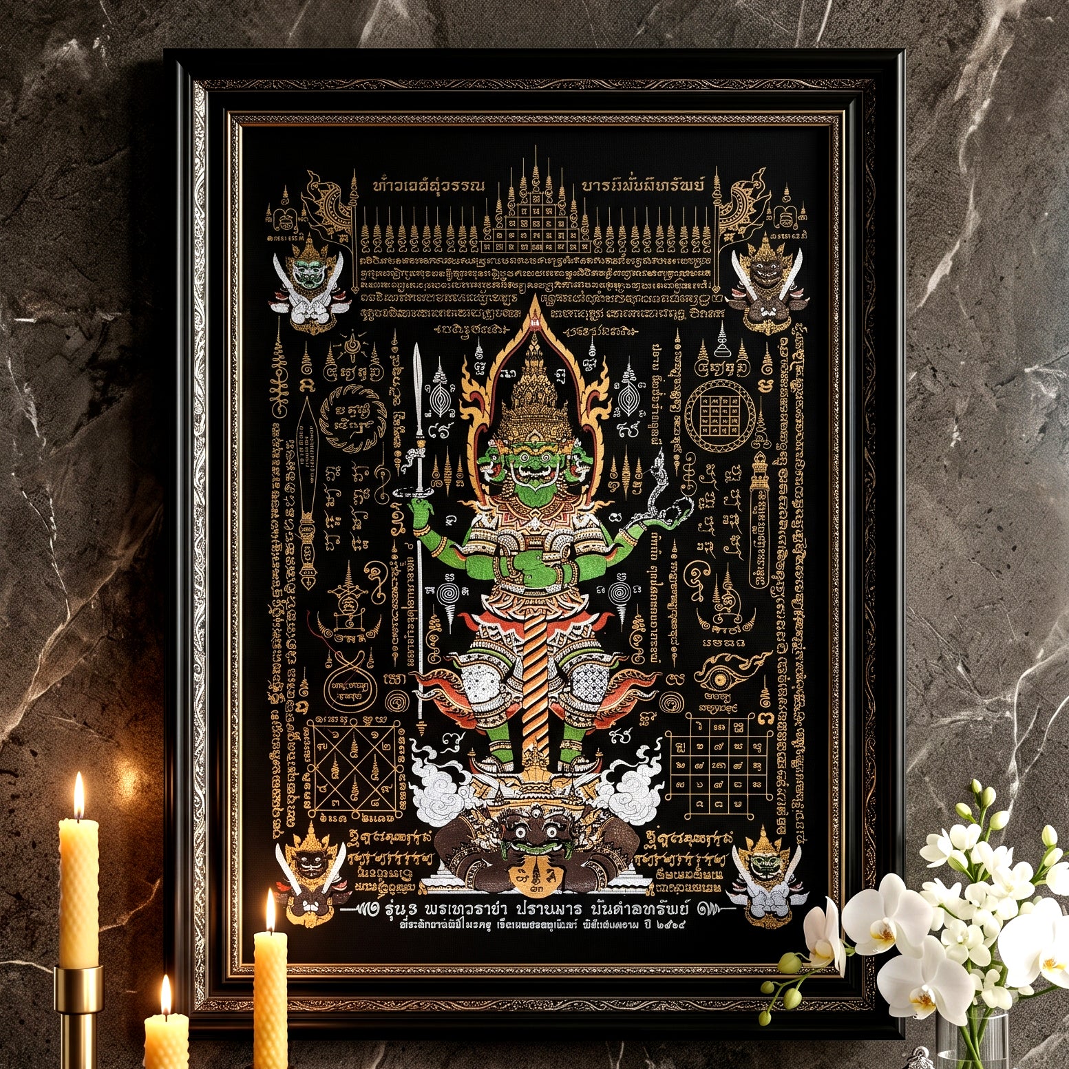 ✨🛡️👑 Authentic Thai Amulet Sovereign Treasury Guardian Banner - Thao Wessuwan Victory Overlord Grid (30x45 cm), Ruan Phra Phetchalukan Consecrated Edition