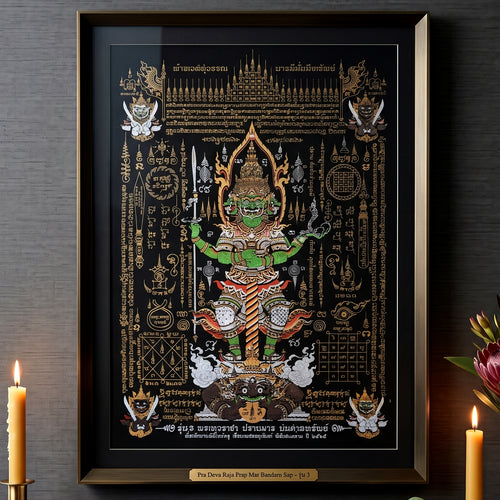 ✨🛡️👑 Authentic Thai Amulet Sovereign Treasury Guardian Banner - Thao Wessuwan Victory Overlord Grid (30x45 cm), Ruan Phra Phetchalukan Consecrated Edition