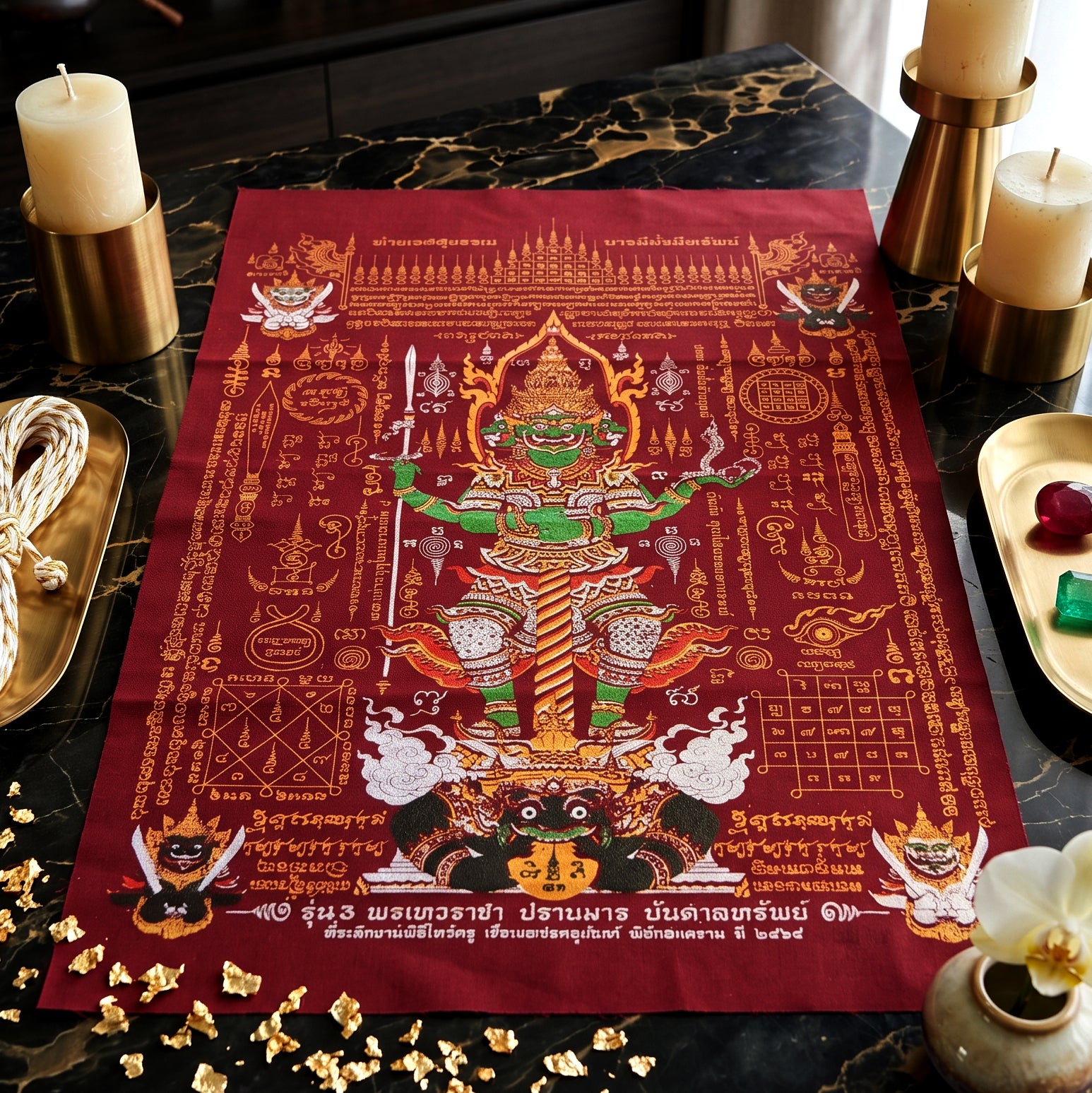 ✨🛡️👑 Authentic Thai Amulet Sovereign Treasury Guardian Banner - Thao Wessuwan Victory Overlord Grid (30x45 cm), Ruan Phra Phetchalukan Consecrated Edition