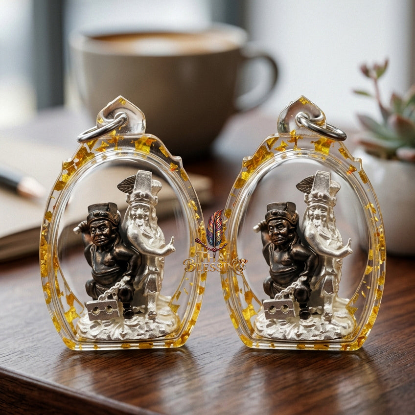 🔱 Tua Pek Yee Pek – 2 Gods of Wealth & Fortune – Red Satin Samlit "Divine Gift" Edition – Arjan Subin Nanathong (2566) – The Ultimate Engine for Windfall Luck, Financial Dominance, and Supreme Protection! Bronze 2K plated (silver-black) acrylic frame