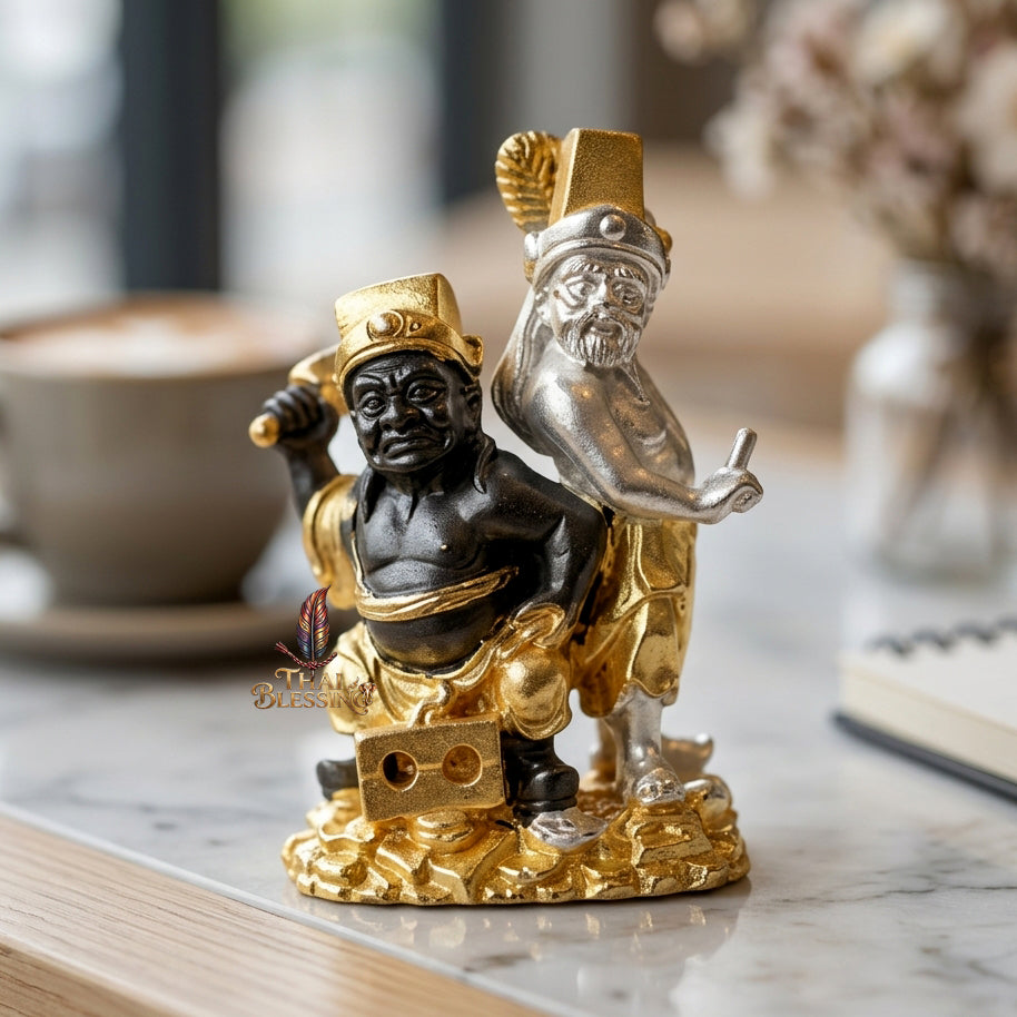 🔱 Tua Pek Yee Pek – 2 Gods of Wealth & Fortune – Red Satin Samlit "Divine Gift" Edition – Arjan Subin Nanathong (2566) – The Ultimate Engine for Windfall Luck, Financial Dominance, and Supreme Protection! Bronze 3K plated (silver-gold-black)