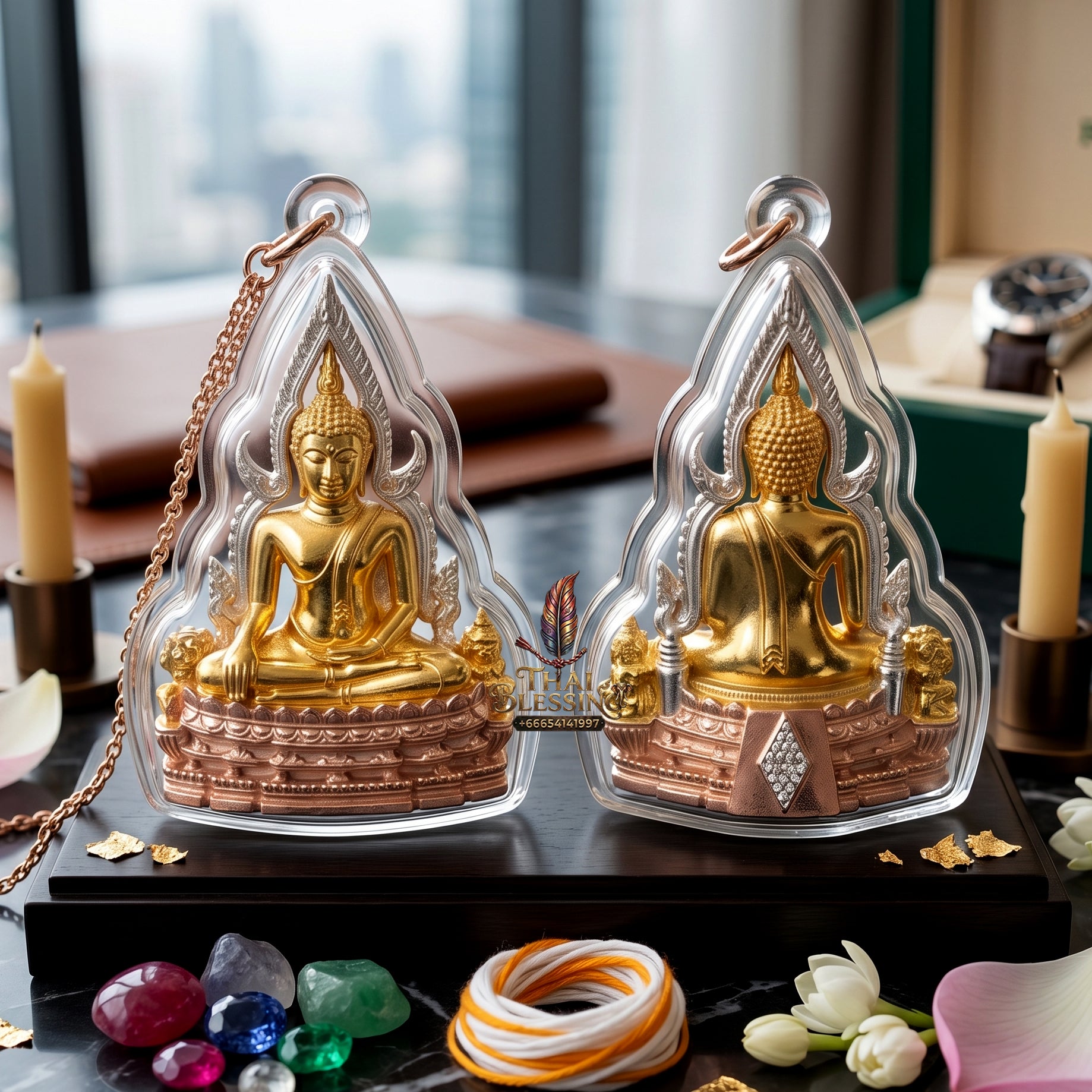 ✨👑🏆 Authentic Thai Amulet Sovereign Luminary Micro-Node - Tri-Tone 3K Plated Phra Phuttha Chinnarat, 2025 Grand Temple Heritage Release Waterproof frame