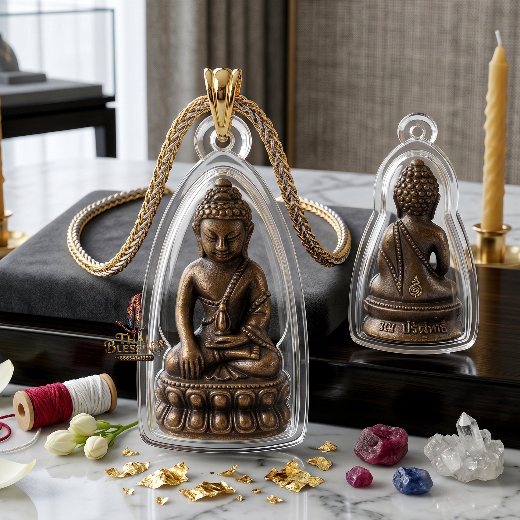 ✨🔔💰 Authentic Thai Amulet Exponential Resonator - Luang Phor Koon Black Ultra-Alloy Chinabanchorn Phra Kring, 2013 Wealth Multiplier Core Waterproof frame