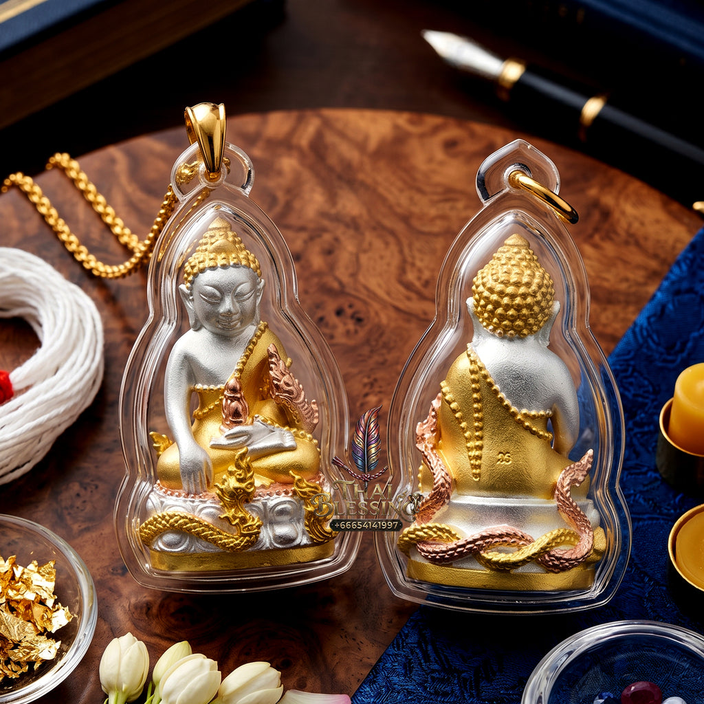 ✨👑🐍 Authentic Thai Amulet Sovereign Naga Kring Node - Luang Pu So 3K Triple-Plated Samrit Buddha, 2018 Amata Wacha Asset