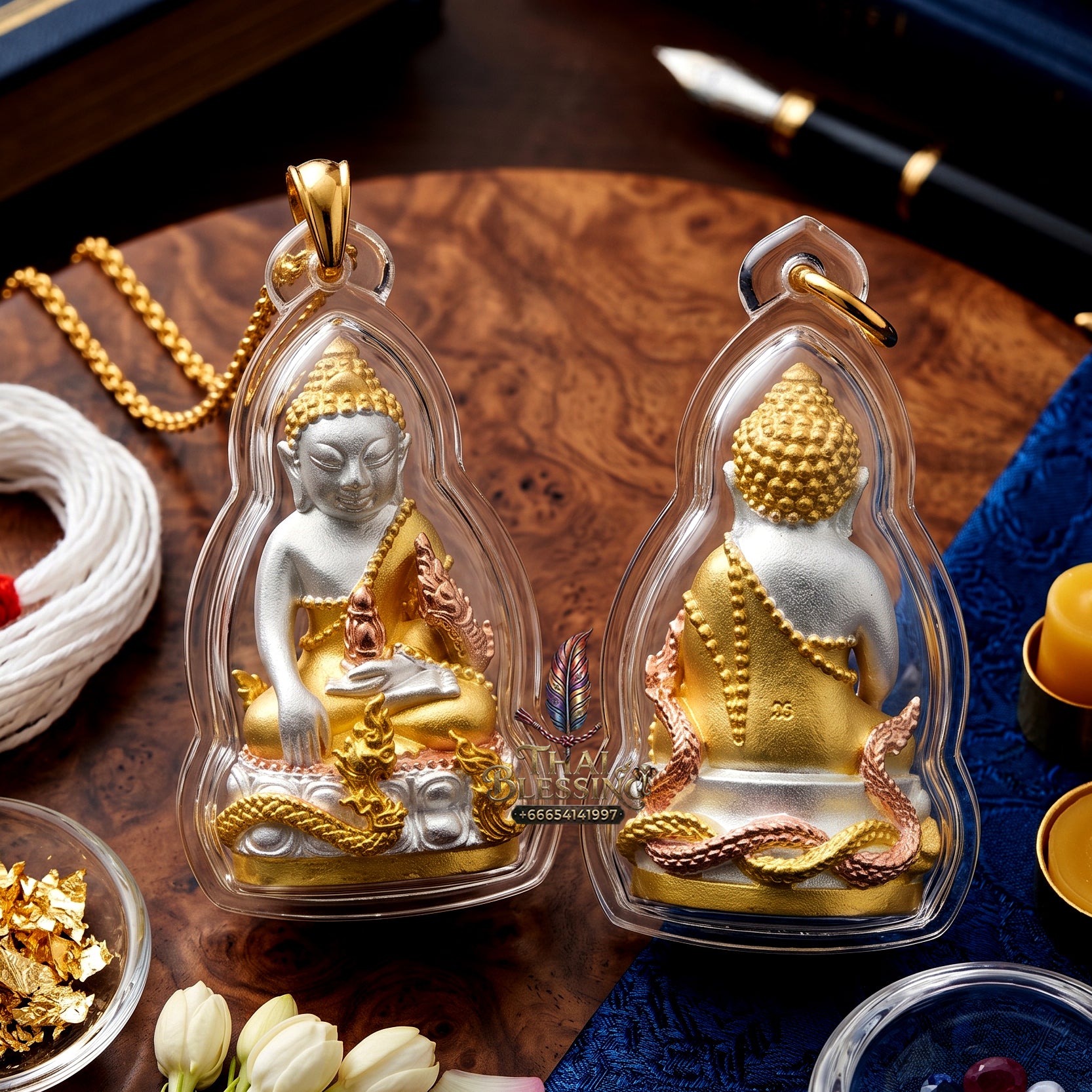 ✨👑🐍 Authentic Thai Amulet Sovereign Naga Kring Node - Luang Pu So 3K Triple-Plated Samrit Buddha, 2018 Amata Wacha Asset