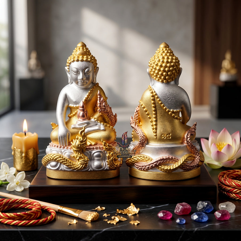 ✨👑🐍 Authentic Thai Amulet Sovereign Naga Kring Node - Luang Pu So 3K Triple-Plated Samrit Buddha, 2018 Amata Wacha Asset