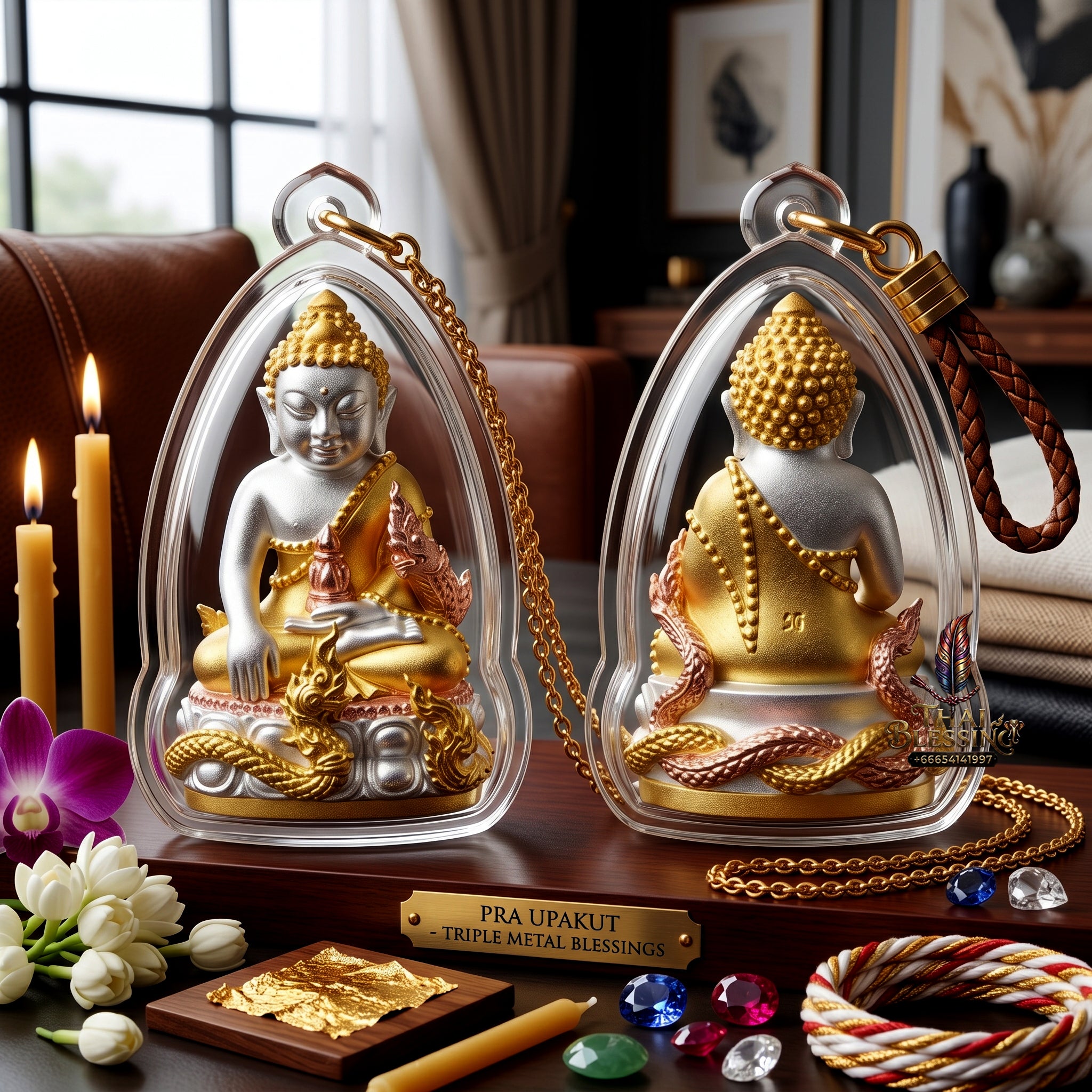 ✨👑🐍 Authentic Thai Amulet Sovereign Naga Kring Node - Luang Pu So 3K Triple-Plated Samrit Buddha, 2018 Amata Wacha Asset Waterproof frame