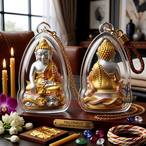 ✨👑🐍 Authentic Thai Amulet Sovereign Naga Kring Node - Luang Pu So 3K Triple-Plated Samrit Buddha, 2018 Amata Wacha Asset Waterproof frame