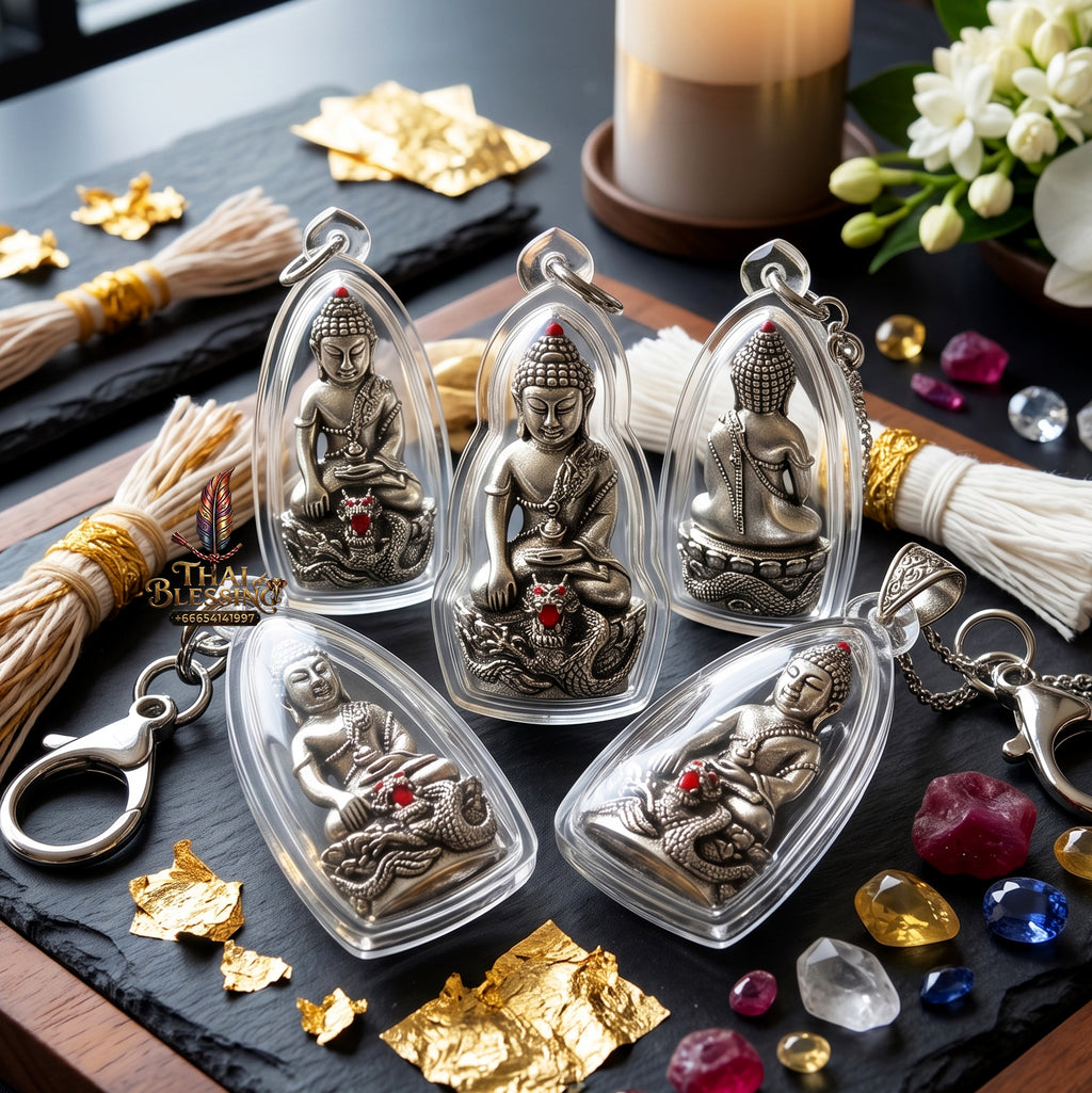 ✨🐉💰 Authentic Thai Amulet Golden Dragon Resonance Core - Luang Pu Nen Kaeo Polished White-Gold Phra Kring, 2016 Benja Mongkol Wealth Asset