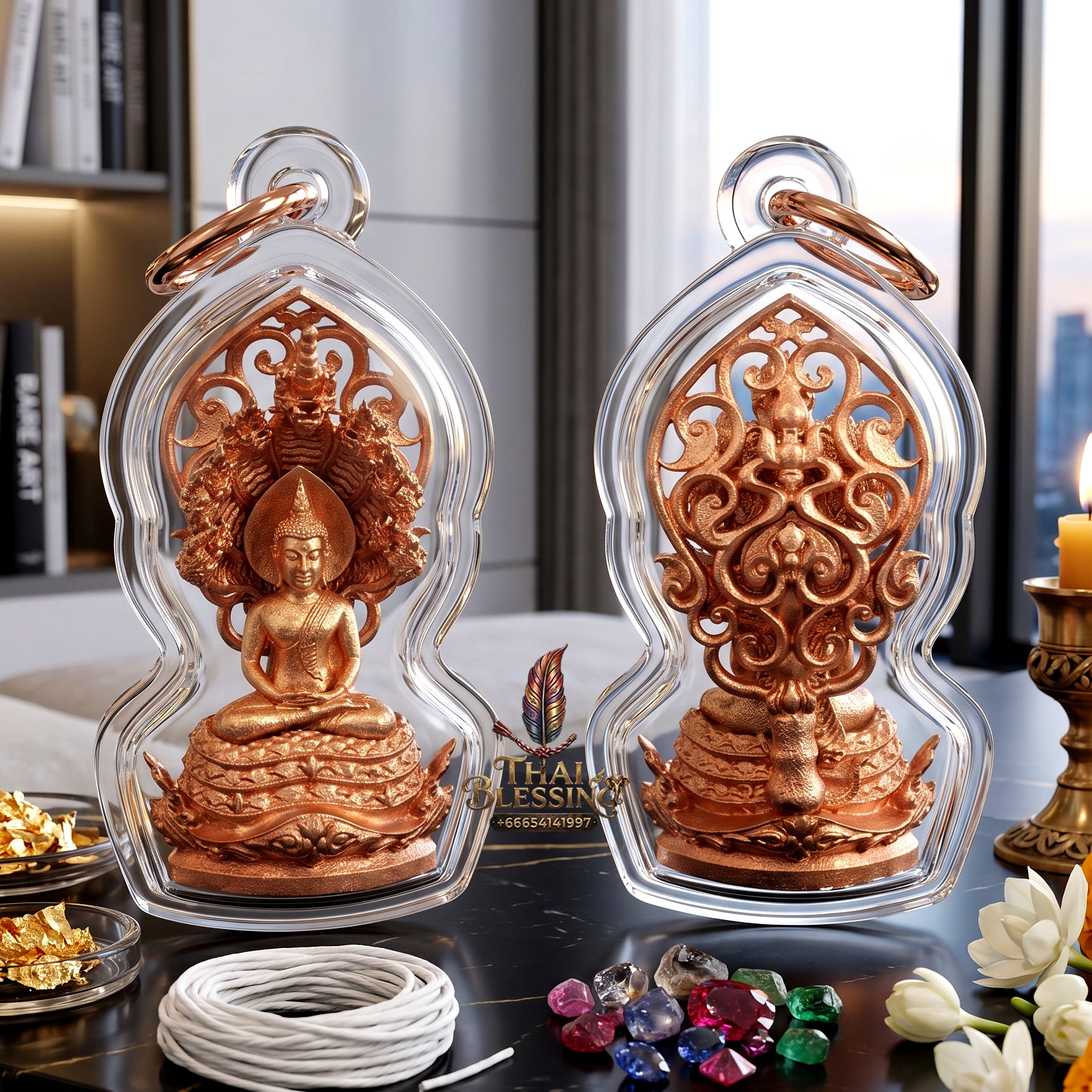 ✨🐍💰 Authentic Thai Amulet Sovereign Naga Canopy Node - White Bronze & Lek Lai Phra Phut Mucalinda, 2014 Executive Micro-Sculpture