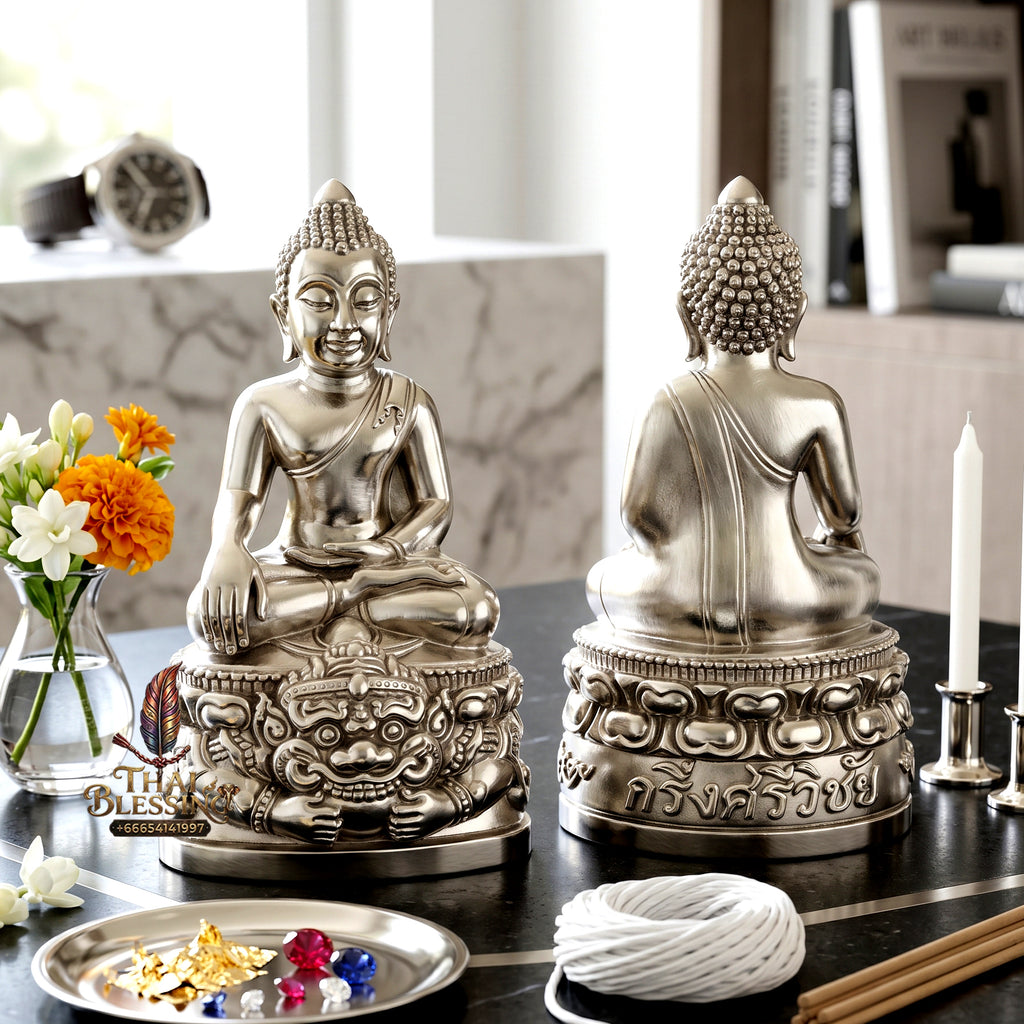✨👑🔔 Authentic Thai Amulet Sovereign Srivijaya Kring Node - Phor Than Kloi Thong Khao White Bronze Buddha, 2014 Heritage Asset