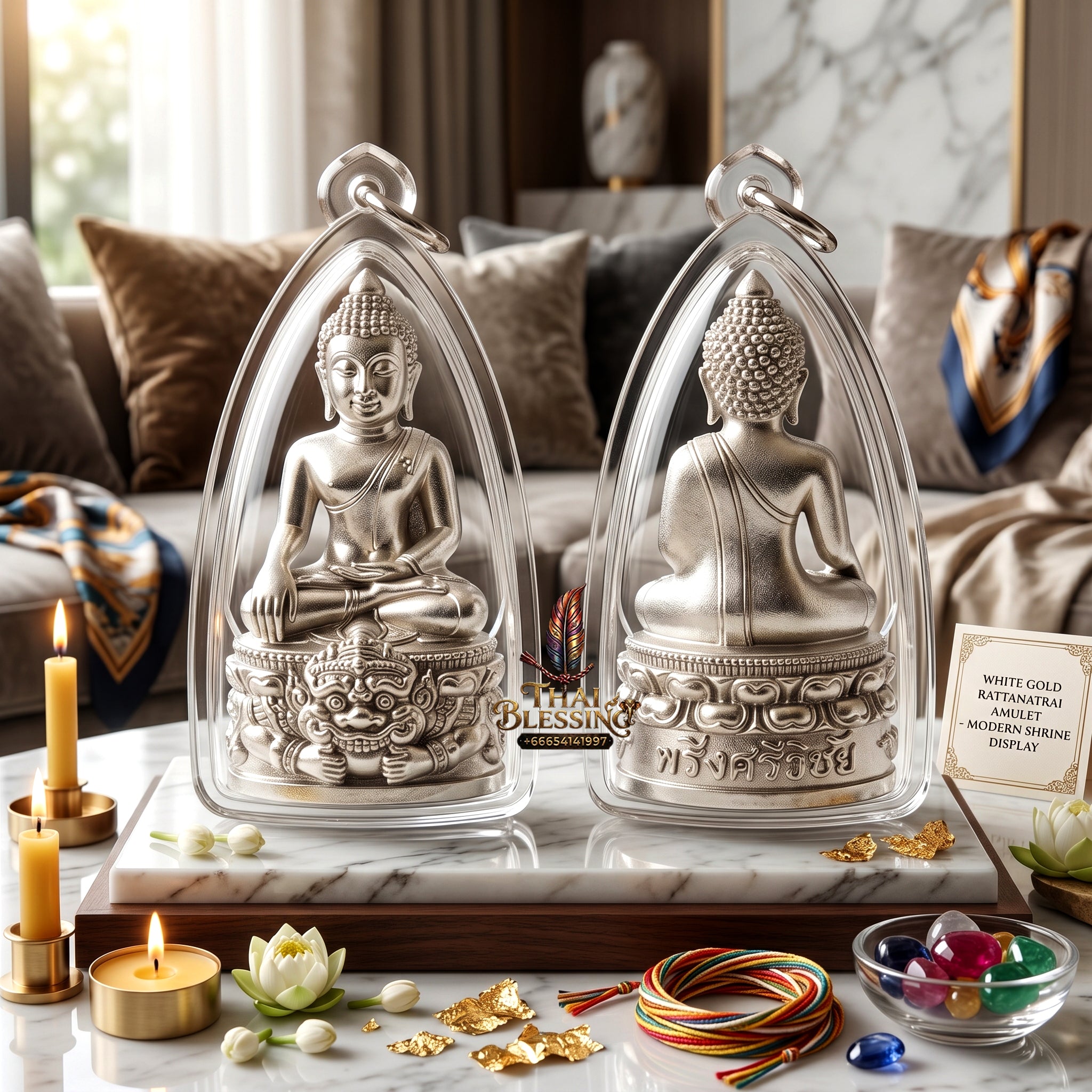 ✨👑🔔 Authentic Thai Amulet Sovereign Srivijaya Kring Node - Phor Than Kloi Thong Khao White Bronze Buddha, 2014 Heritage Asset Waterproof frame