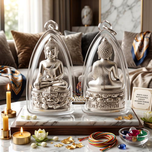 ✨👑🔔 Authentic Thai Amulet Sovereign Srivijaya Kring Node - Phor Than Kloi Thong Khao White Bronze Buddha, 2014 Heritage Asset Waterproof frame