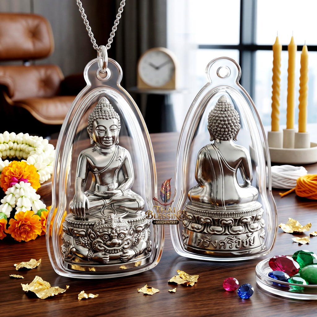 ✨👑🔔 Authentic Thai Amulet Sovereign Srivijaya Kring Node - Phor Than Kloi Thong Khao White Bronze Buddha, 2014 Heritage Asset
