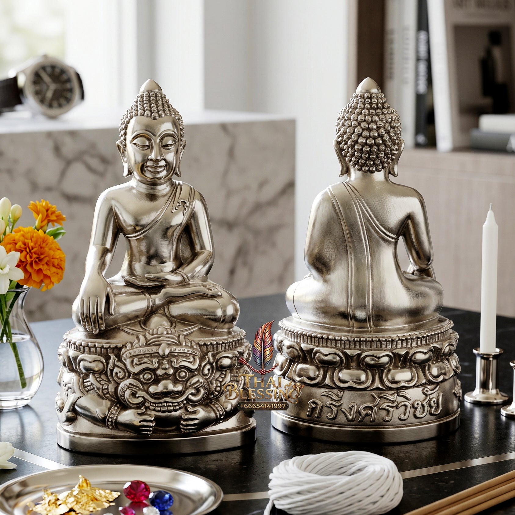 ✨👑🔔 Authentic Thai Amulet Sovereign Srivijaya Kring Node - Phor Than Kloi Thong Khao White Bronze Buddha, 2014 Heritage Asset