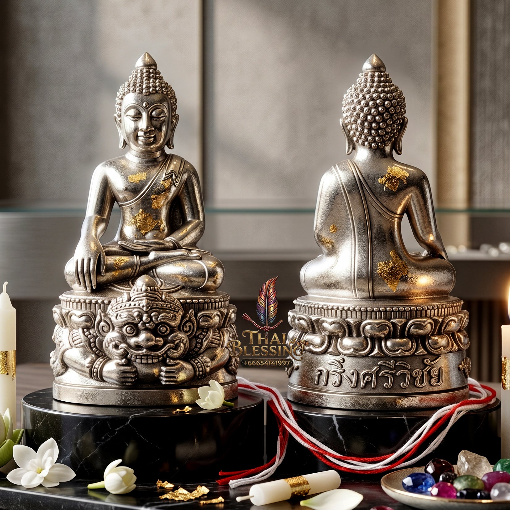 ✨👑🔔 Authentic Thai Amulet Sovereign Srivijaya Kring Node - Phor Than Kloi Thong Khao White Bronze Buddha, 2014 Heritage Asset