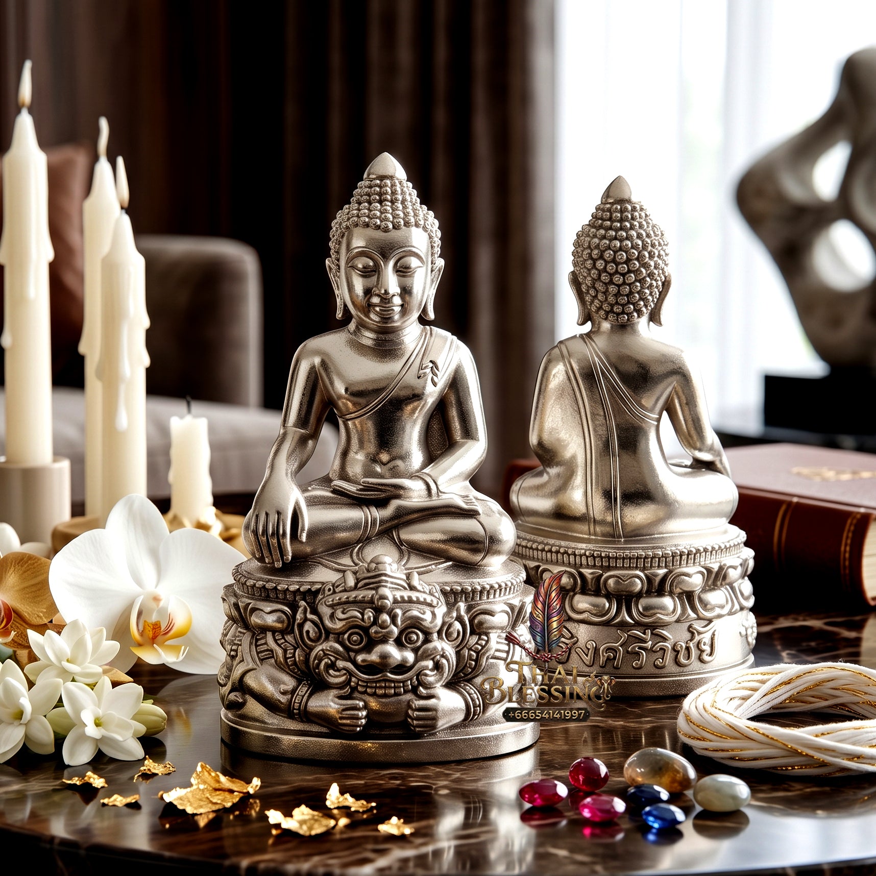 ✨👑🔔 Authentic Thai Amulet Sovereign Srivijaya Kring Node - Phor Than Kloi Thong Khao White Bronze Buddha, 2014 Heritage Asset