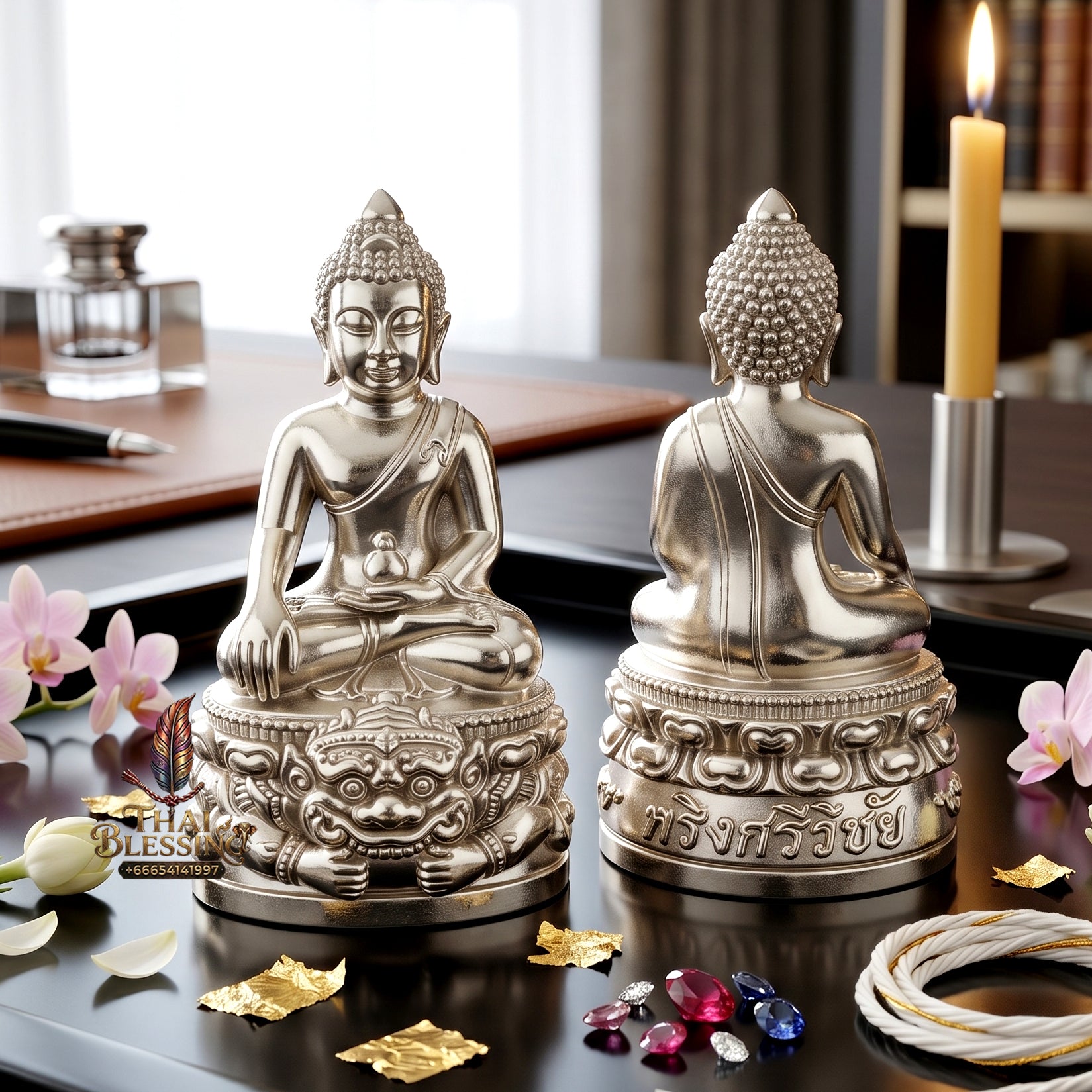 ✨👑🔔 Authentic Thai Amulet Sovereign Srivijaya Kring Node - Phor Than Kloi Thong Khao White Bronze Buddha, 2014 Heritage Asset