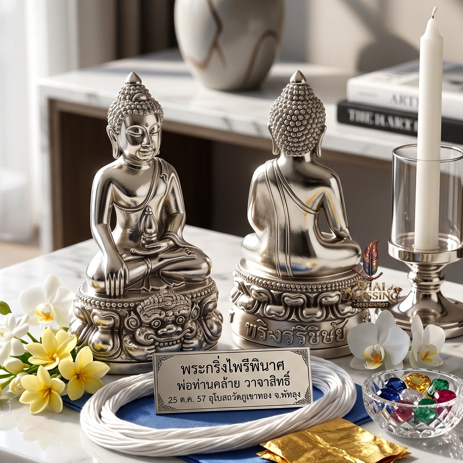 ✨👑🔔 Authentic Thai Amulet Sovereign Srivijaya Kring Node - Phor Than Kloi Thong Khao White Bronze Buddha, 2014 Heritage Asset