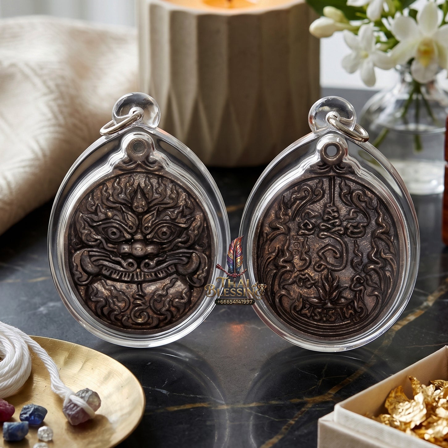 ✨👑🌑 Authentic Thai Amulet Phra Rahu Destiny Realignment Node - Luang Pu Rod Samrit Bronze Medal, 2019 Wealth & Governance Asset Waterproof frame