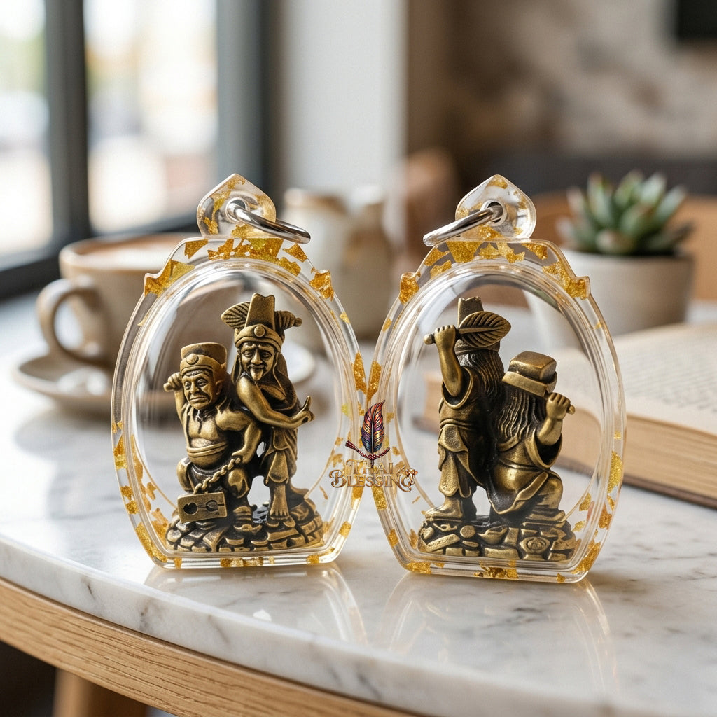 🔱 Tua Pek Yee Pek – 2 Gods of Wealth & Fortune – Red Satin Samlit "Divine Gift" Edition – Arjan Subin Nanathong (2566) – The Ultimate Engine for Windfall Luck, Financial Dominance, and Supreme Protection! Bronze satin gold finish acrylic frame