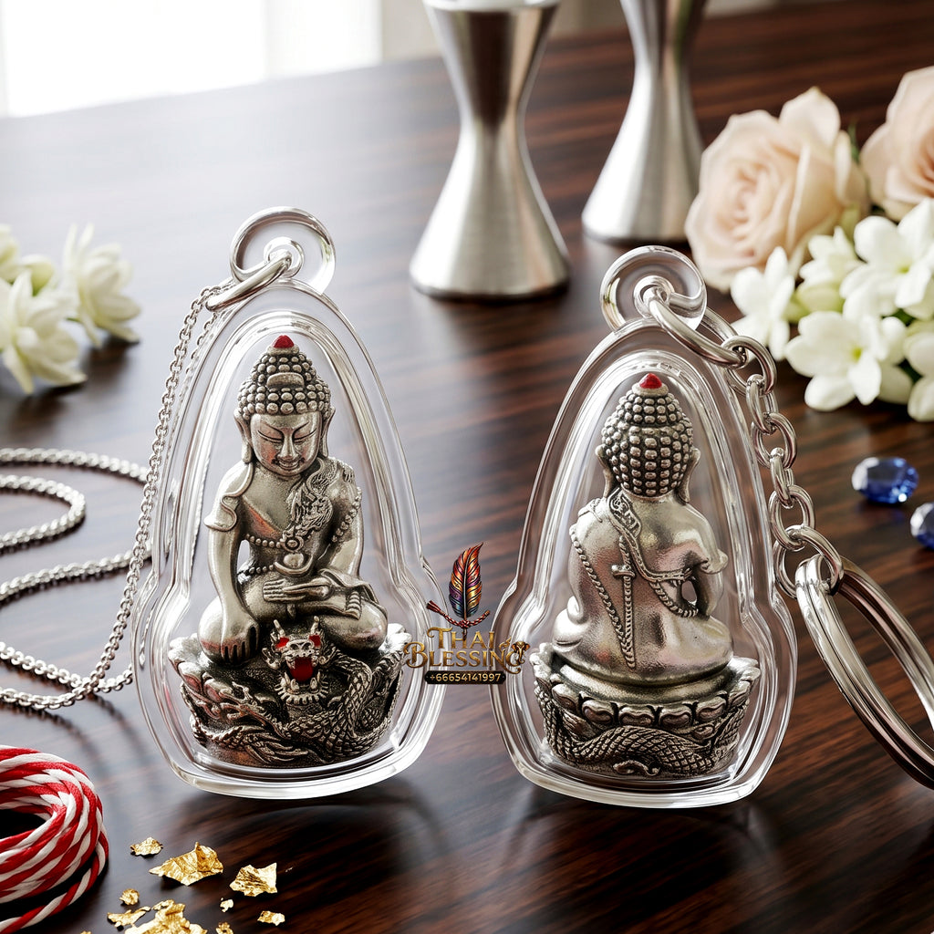 ✨🐉💰 Authentic Thai Amulet Golden Dragon Resonance Core - Luang Pu Nen Kaeo Polished White-Gold Phra Kring, 2016 Benja Mongkol Wealth Asset