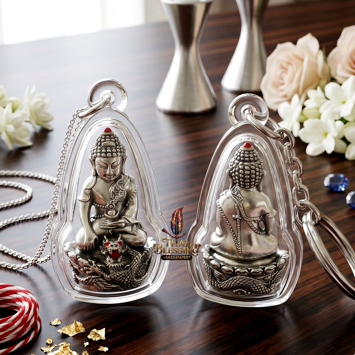✨🐉💰 Authentic Thai Amulet Golden Dragon Resonance Core - Luang Pu Nen Kaeo Polished White-Gold Phra Kring, 2016 Benja Mongkol Wealth Asset
