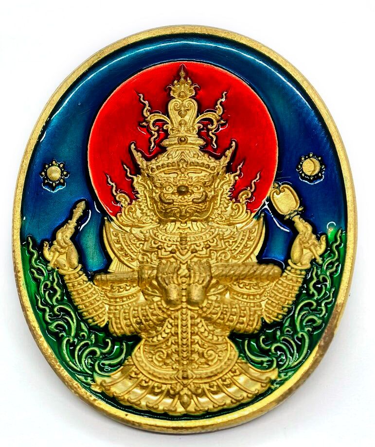 💰 Thao Wessuwan "Rap Sap" (Receive Wealth) Coin: Enamel Giant & Rahu Back by LP Phat (Wat Huay Duan) – Turn Fate & Get Rich