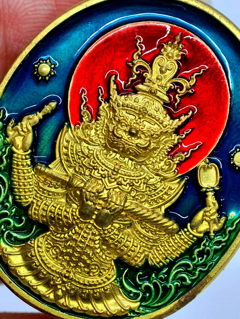 💰 Thao Wessuwan "Rap Sap" (Receive Wealth) Coin: Enamel Giant & Rahu Back by LP Phat (Wat Huay Duan) – Turn Fate & Get Rich