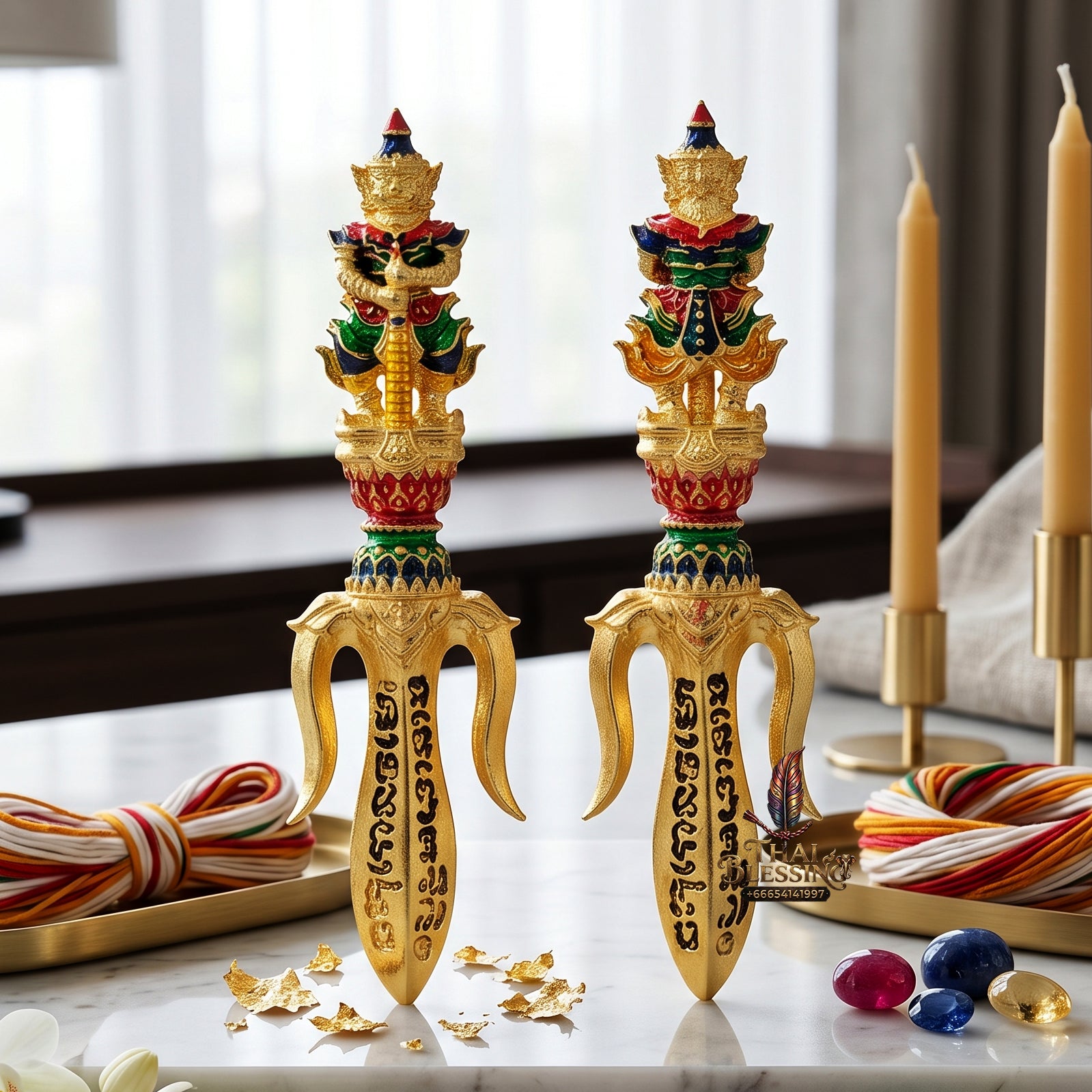 ✨🔱👑 Authentic Thai Amulet Tri-Scepter Node - Sovereign Authority Talisman (3.0x0.8 cm), Luang Phor Phet 2024 Gold-Enamel Asset Shield