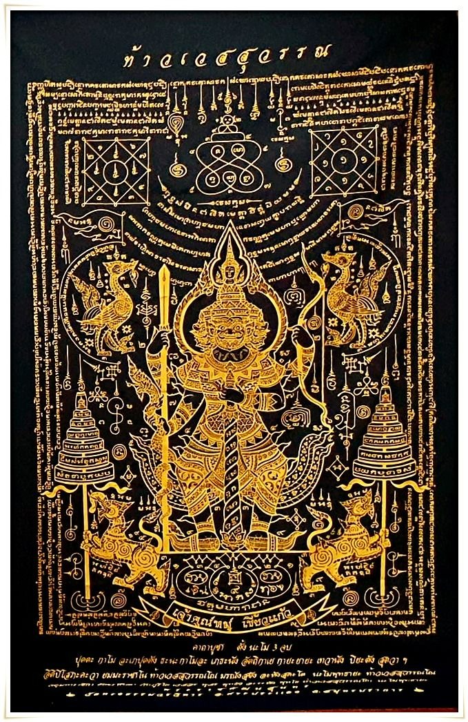 🪬Thao Wessuwan Magic Talisman Cloth – Large 60 × 100 in Guarding Banner by Chao Khun Moo Khiao Kaew & Luang Pho It, Wat Chulamani