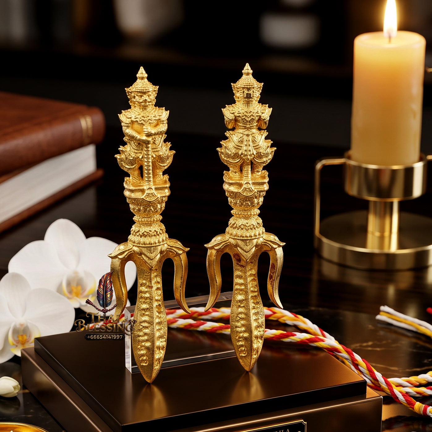 ✨🔱👑 Authentic Thai Amulet Tri-Scepter Node - Sovereign Authority Talisman (3.0x0.8 cm), Luang Phor Phet 2024 Pure Gold-Plated Asset Shield Standard Edition