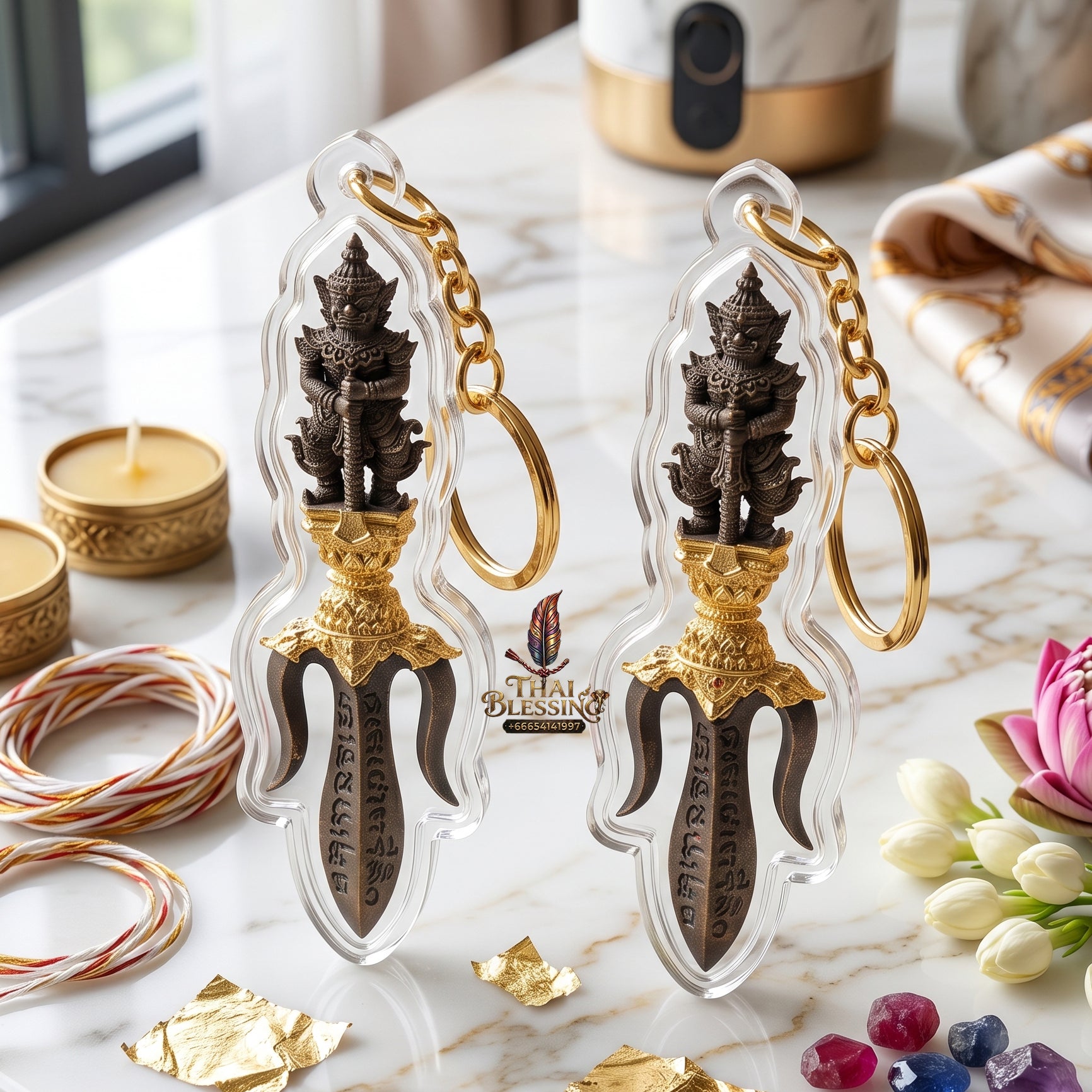 ✨🔱👑 Authentic Thai Amulet Tri-Scepter Node - Sovereign Authority Talisman (3.0x0.8 cm), Luang Phor Phet 2024 Gilded Bell-Bronze Asset Shield Waterproof Case