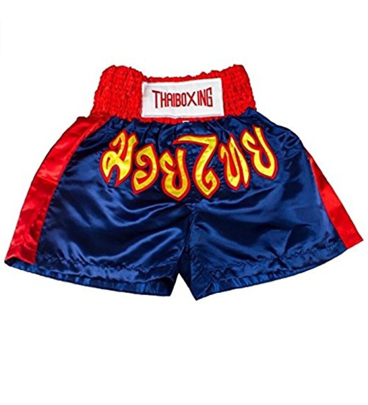🥊The Apex Striker: Premium Side-Striped Muay Thai Shorts – Authentic Kanok Embroidered Satin Trunks, Quick-Dry Double-Layered Export Grade for Adults and Kids (Muay Thai shorts, blue.)
