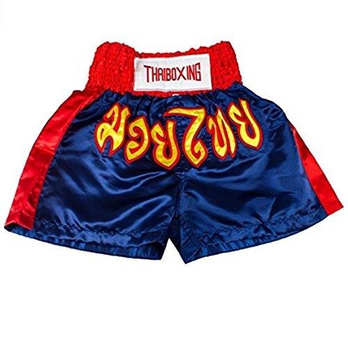 🥊The Apex Striker: Premium Side-Striped Muay Thai Shorts – Authentic Kanok Embroidered Satin Trunks, Quick-Dry Double-Layered Export Grade for Adults and Kids (Muay Thai shorts, blue.)